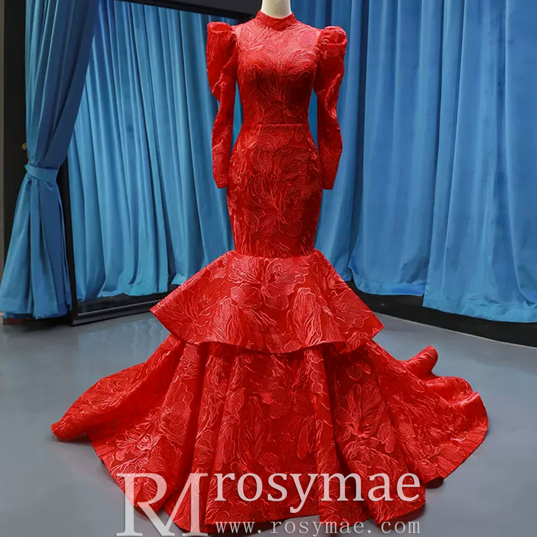 Sparkly Red Mermaid Lace Prom Dresses with Long Sleeves Red / 26W Sparkly Red Mermaid Lace Prom Dresses with Long Sleeves Red / 26W