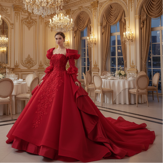 Vintage High-end Ruffles Wedding Dress Puffy 3/4 Sleeve Quinceanera Gown