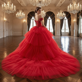 Romantic Ball Gown Off the Shoulder Princess Red Quinceanera dresses