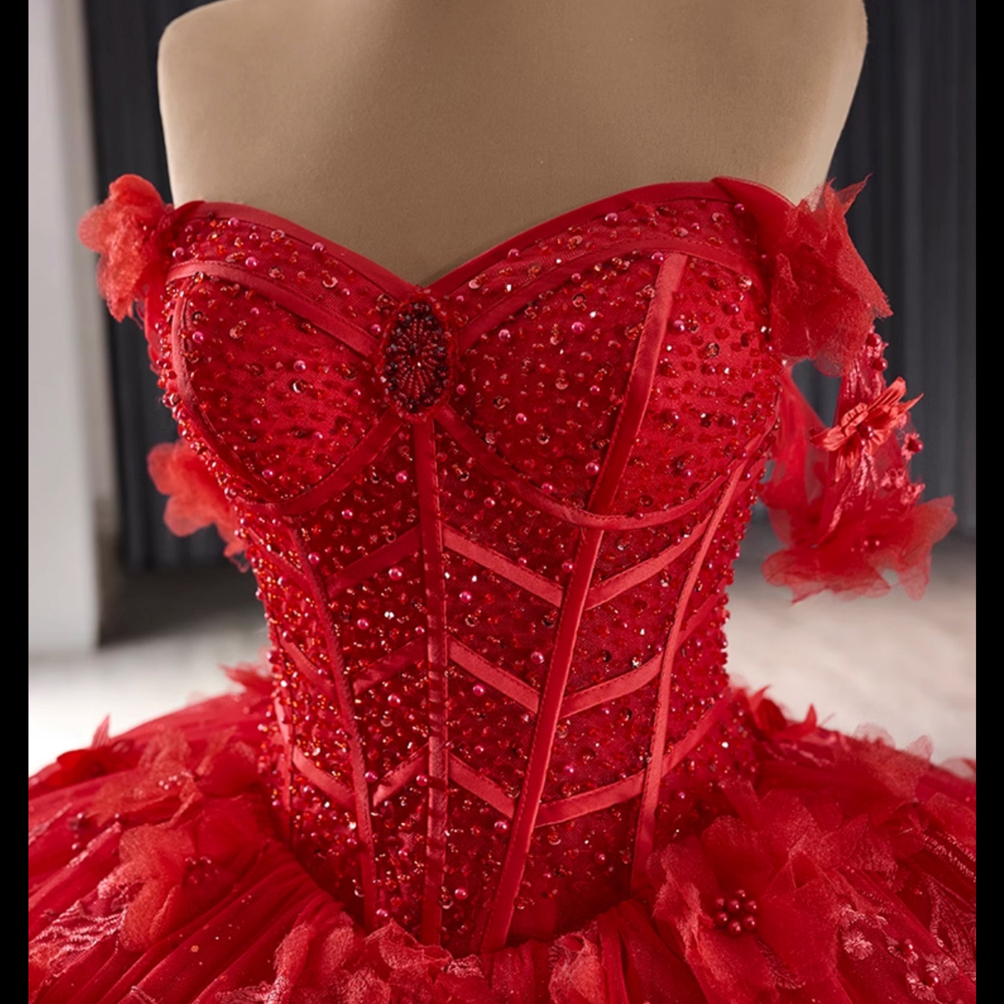 Sparkly Lace Applique Red Wedding Gowns Off The Shoulder Quince Dress Red / 24W Sparkly Lace Applique Red Wedding Gowns Off The Shoulder Quince Dress Red / 24W