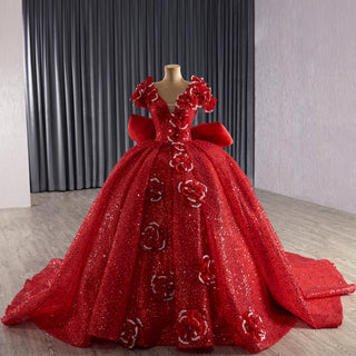 Classic Red Fairytale Princess Sparkly Quinceanera Dress with Long Bow Rosymae Classic Red Fairytale Princess Sparkly Quinceanera Dress with Long Bow Rosymae