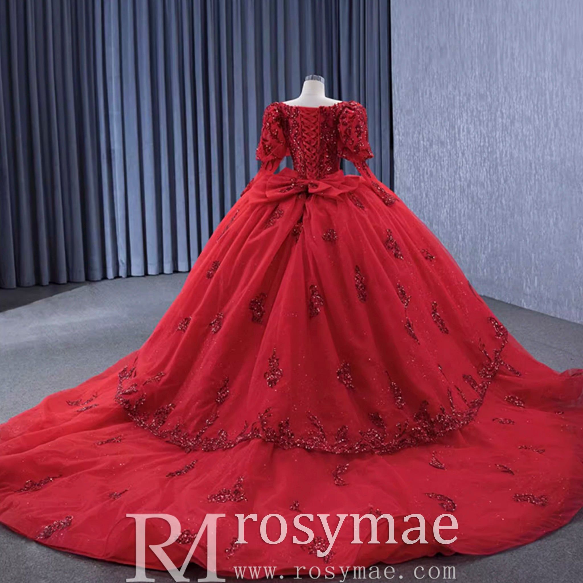 Vintage Luxury Red Wedding Dress Sparkly Lantern Long Sleeve Ball Gown Rosymae Vintage Luxury Red Wedding Dress Sparkly Lantern Long Sleeve Ball Gown Rosymae