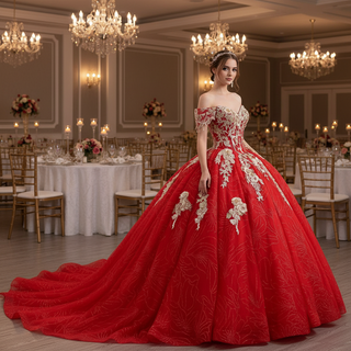 Romantic Princess Red Quinceanera Dresses off Shoulder Ball Gown