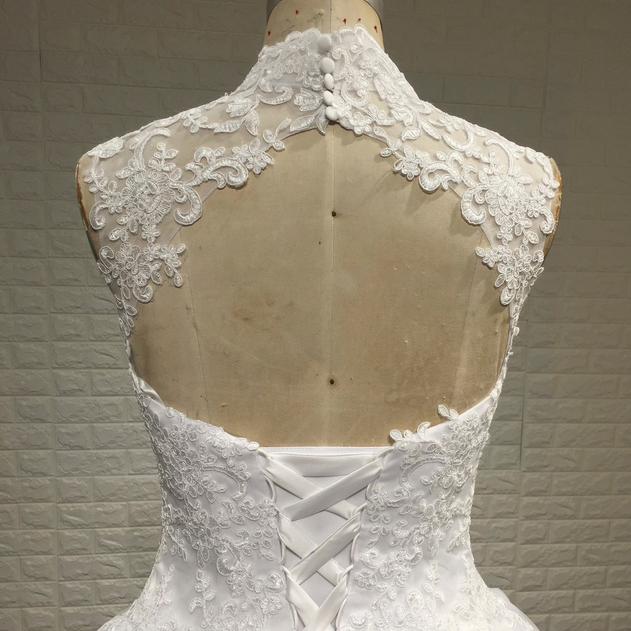 Elegant High Neck A-Line Vintage Wedding Dress with Keyhole Back Champagne / 16 Elegant High Neck A-Line Vintage Wedding Dress with Keyhole Back Champagne / 16