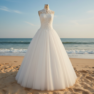 Elegant High Neck A-Line Vintage Wedding Dress with Keyhole Back