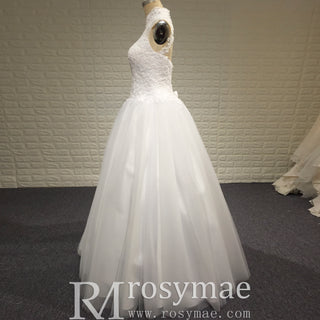 Elegant High Neck A-Line Wedding Dress with Keyhole Back