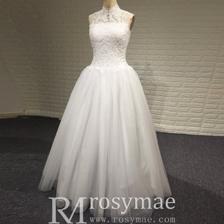 Elegant High Neck A-Line Wedding Dress with Keyhole Back