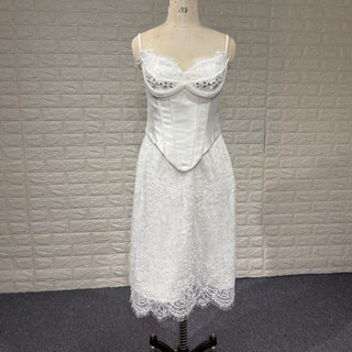 women's flowy dresses Romantic Satin Outfit with Corset Skirt Bridal Wedding Dress Vintage Inspired Look Ivory / 10