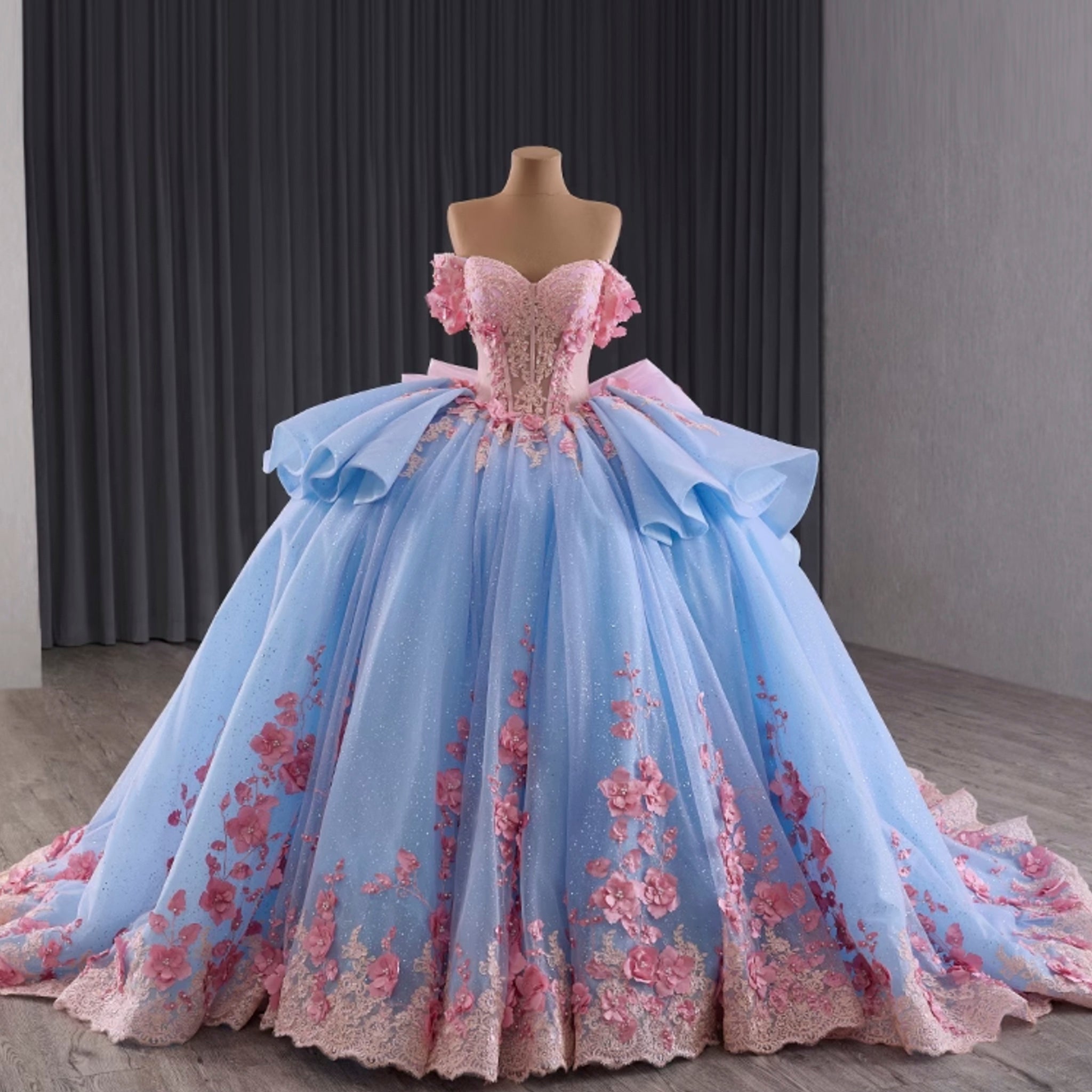 Ruffle Off the Shoulder Big Skirt 15 16 Quinceanera Dresses with Bowknot Sky Blue / 4 Ruffle Off the Shoulder Big Skirt 15 16 Quinceanera Dresses with Bowknot Sky Blue / 4
