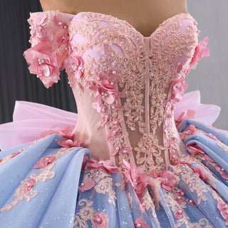 Ruffle Off the Shoulder Big Skirt 15 16 Quinceanera Dresses with Bowknot