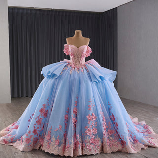 Ruffle Off the Shoulder Big Skirt 15 16 Quinceanera Dresses with Bowknot
