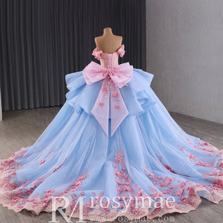 Ruffle Off the Shoulder Big Skirt 15 16 Quinceanera Dresses with Bowknot