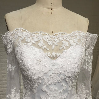 Off-the-Shoulder Trumpet Wedding Dress with Three-Quarter Sleeves