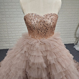Multi-Layered Ruffled Tulle Princess Formal Dress with Shimmering Beaded Bodice