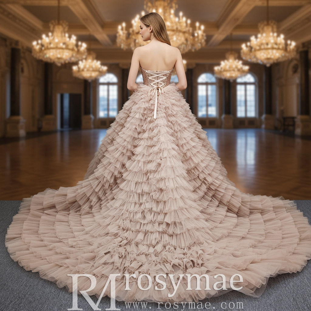 Multi-Layered Ruffled Tulle Princess Formal Dress with Shimmering Bead Rosymae Multi-Layered Ruffled Tulle Princess Formal Dress with Shimmering Bead Rosymae