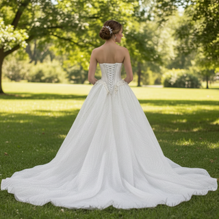 Luxury Sparkly A-line Wedding Dress with Detachable Train and Sleeves