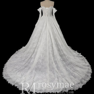 Victorian-Baroque Revival Off Shoulder Long Sleeves Wedding Dress with Basque Waist