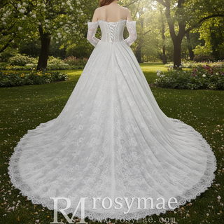 Victorian-Baroque Revival Off Shoulder Long Sleeves Wedding Dress with Basque Waist