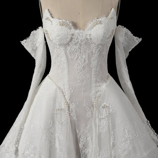 Victorian-Baroque Revival Off Shoulder Long Sleeves Wedding Dress with Basque Waist