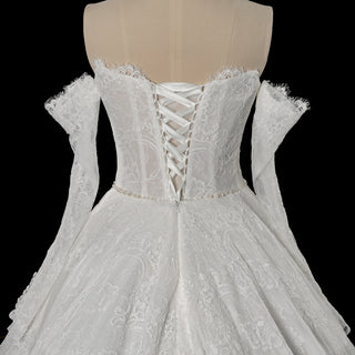 Victorian-Baroque Revival Off Shoulder Long Sleeves Wedding Dress with Basque Waist