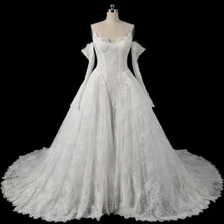 Victorian-Baroque Revival Off Shoulder Long Sleeves Wedding Dress with Basque Waist
