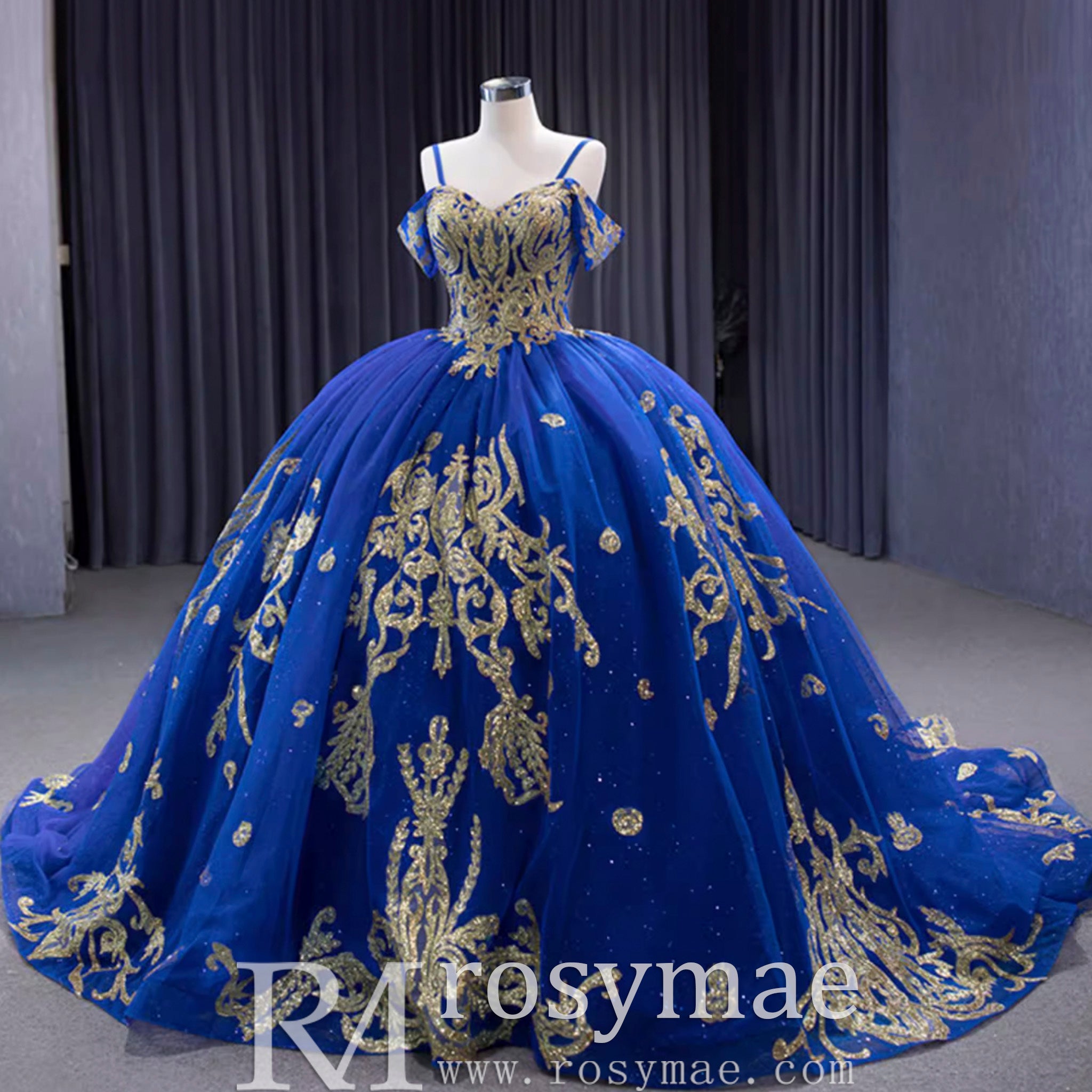 Royal Blue High-end Off the Shoulder Puffy Quinceanera Dress with Spaghetti Straps Royal Blue / 2 Royal Blue High-end Off the Shoulder Puffy Quinceanera Dress with Spaghetti Straps Royal Blue / 2