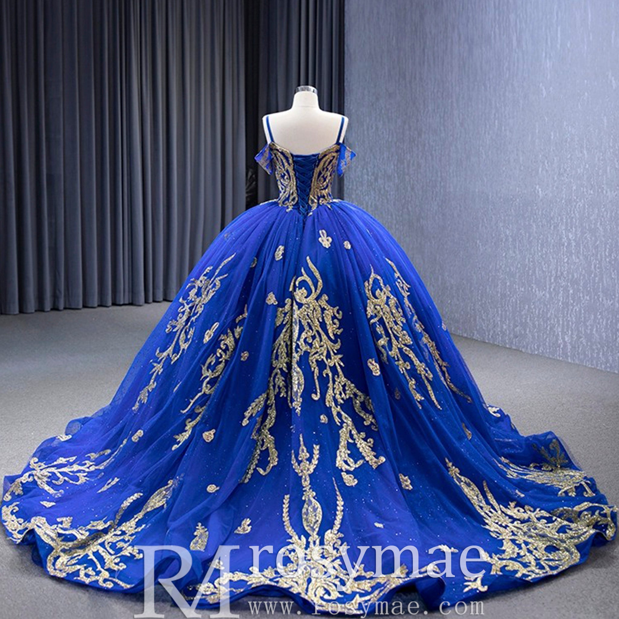 Royal Blue High-end Off the Shoulder Puffy Quinceanera Dress with Spaghetti Straps Royal Blue / 2 Royal Blue High-end Off the Shoulder Puffy Quinceanera Dress with Spaghetti Straps Royal Blue / 2