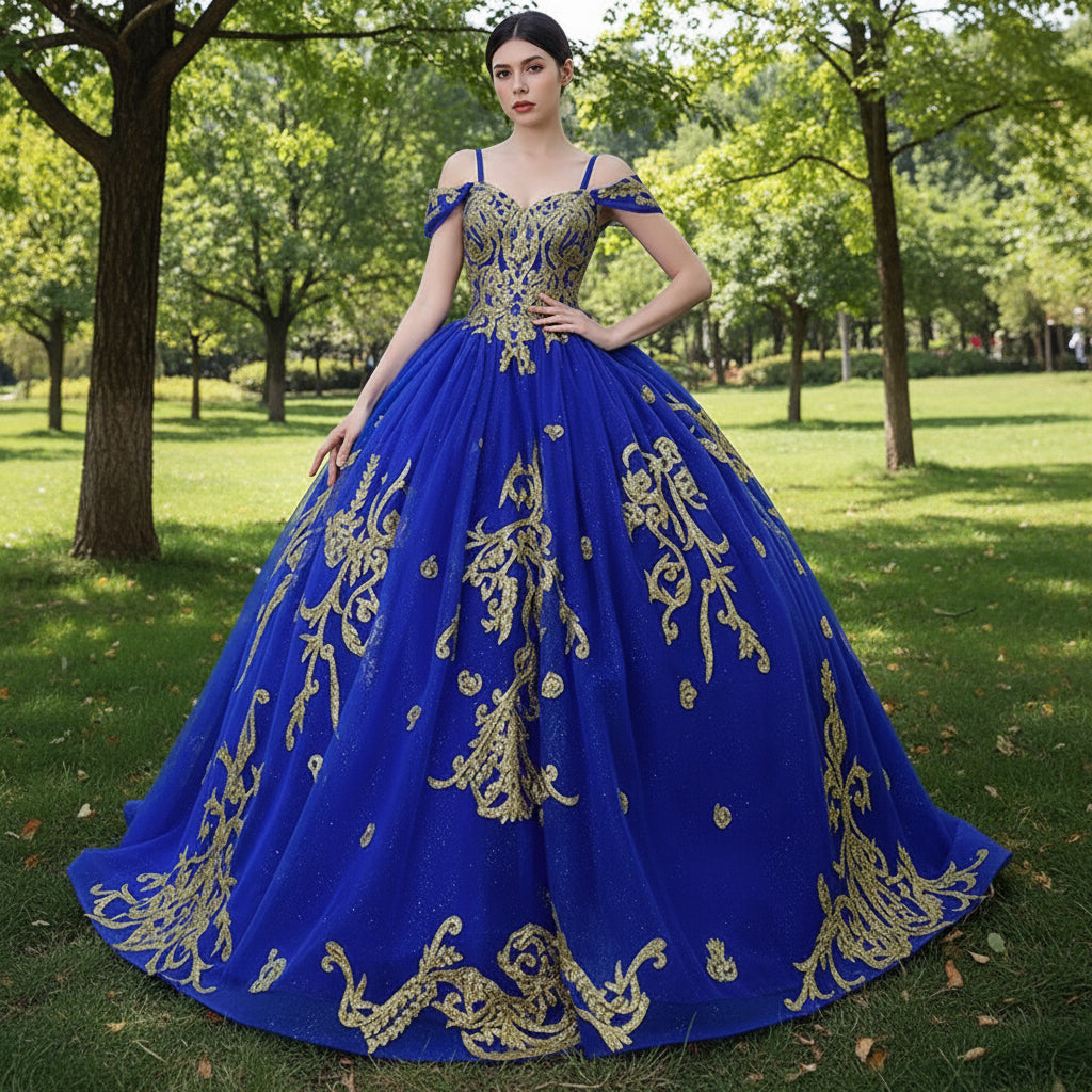 Royal Blue High-End Off The Shoulder Puffy Quinceanera Dress with Spaghetti Straps Royal Blue / 2 Royal Blue High-End Off The Shoulder Puffy Quinceanera Dress with Spaghetti Straps Royal Blue / 2