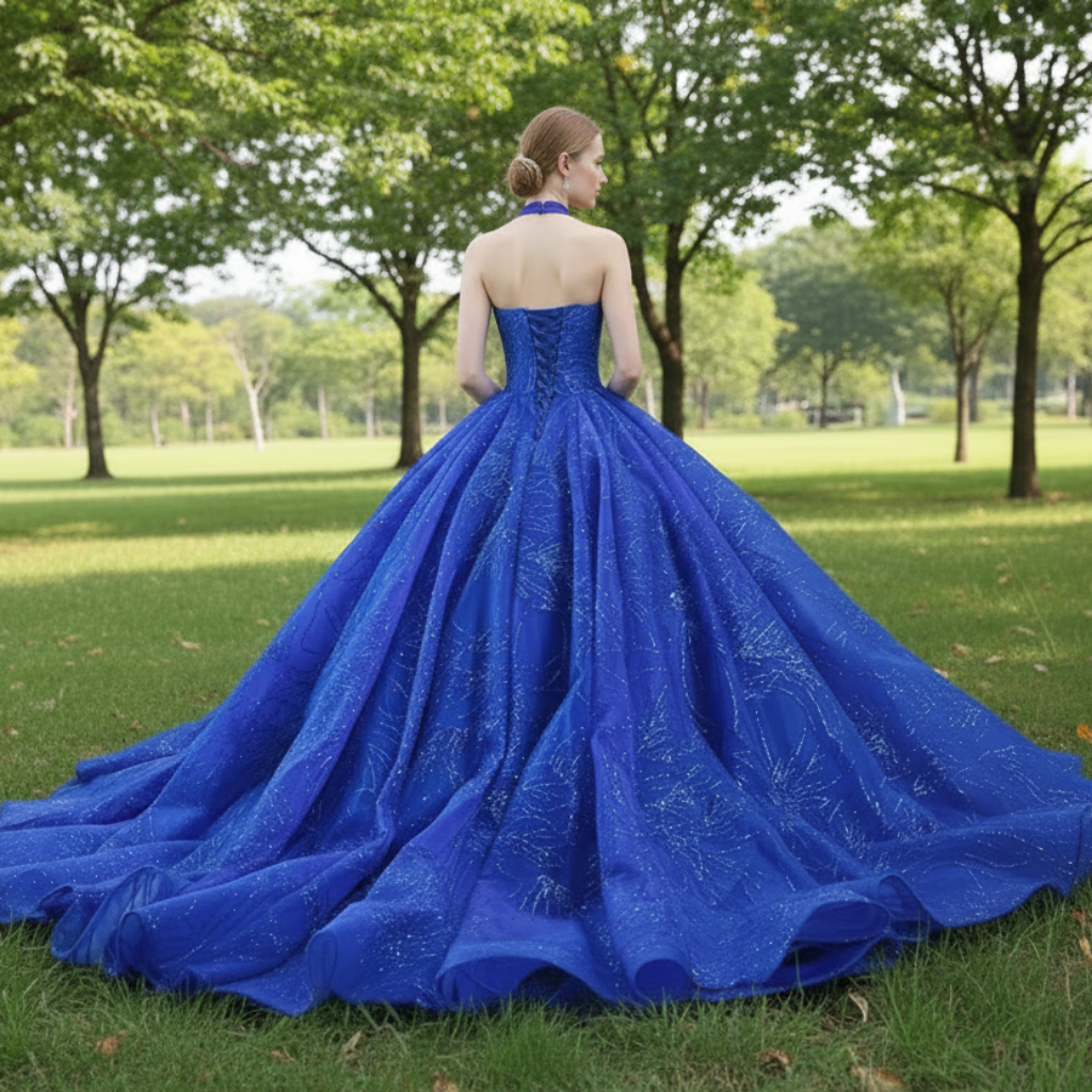 Royal Blue Beaded Lace Wedding Gown Halter Neck Quinceanera Dress Custom Colors / 12 Royal Blue Beaded Lace Wedding Gown Halter Neck Quinceanera Dress Custom Colors / 12