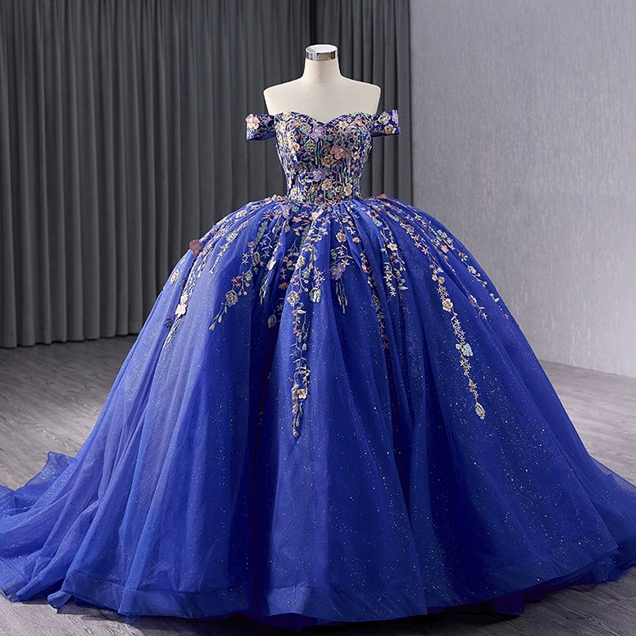 Royal Blue Color Lace Wedding Gown Off the Shoulder Quinceanera Dress Royal Blue / 22W Royal Blue Color Lace Wedding Gown Off the Shoulder Quinceanera Dress Royal Blue / 22W
