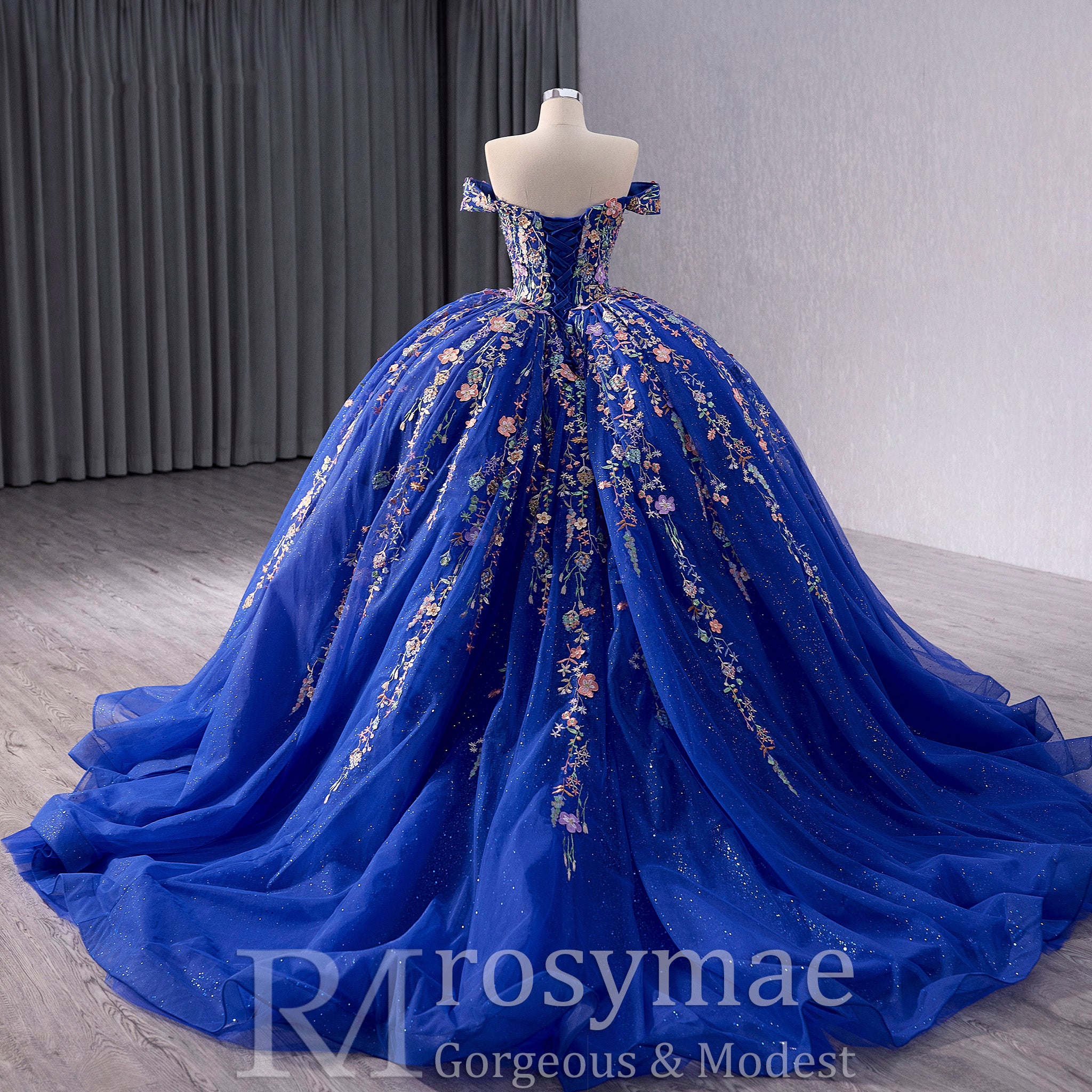 Royal Blue Color Lace Wedding Gown Off the Shoulder Quinceanera Dress Rosymae Royal Blue Color Lace Wedding Gown Off the Shoulder Quinceanera Dress Rosymae