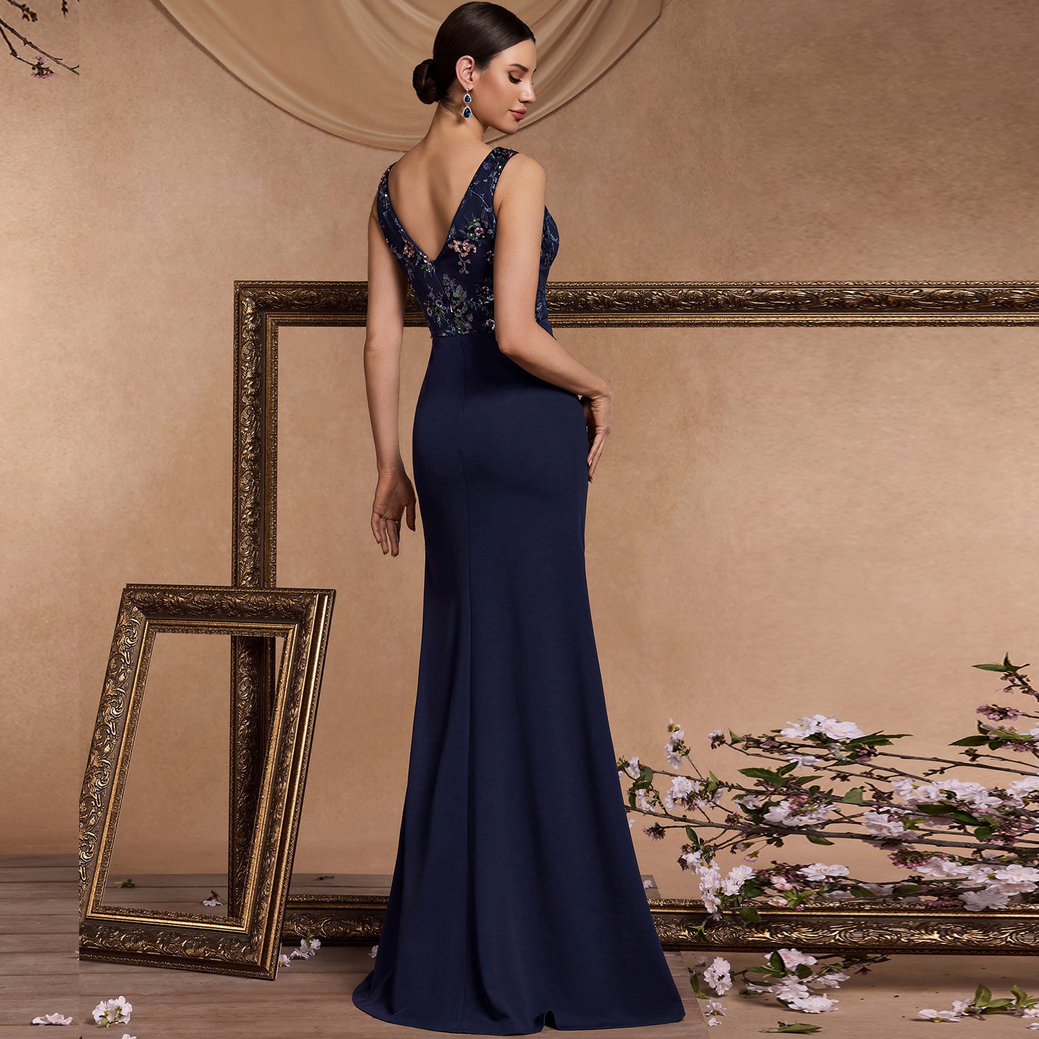 Classic Sparkly Vneck Royal Blue Prom Dress with Leg Slit Royal Blue / 1XL Classic Sparkly Vneck Royal Blue Prom Dress with Leg Slit Royal Blue / 1XL