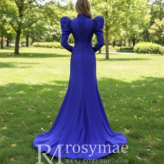 High-end Vintage Royal Blue Beading Evening Dress Prom Gown