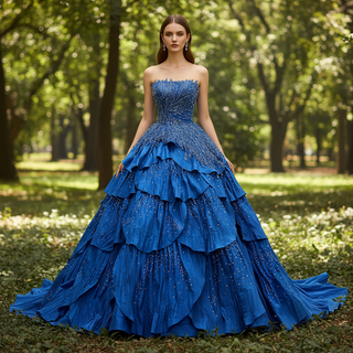 Multi-tier cascading pleated ruffle ball gown skirt