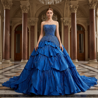 Premium structured royal blue pleated fabric