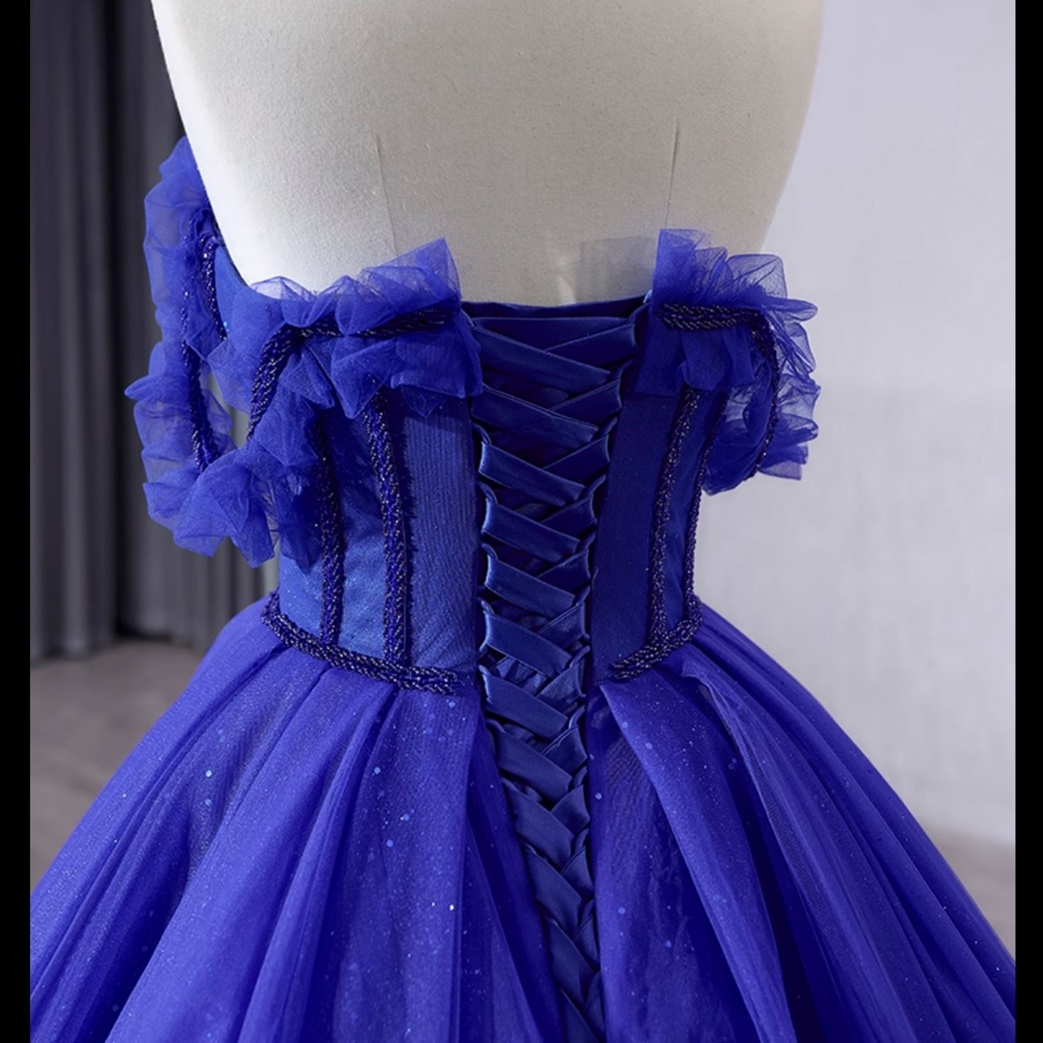 Royal Blue Sparkly Tulle Wedding Gown Off the Shoulder Formal Dress Royal Blue / 26W Royal Blue Sparkly Tulle Wedding Gown Off the Shoulder Formal Dress Royal Blue / 26W