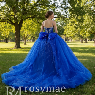 Sparkly V-neck Quinceanera Dress Ball Gown with Spaghetti Straps