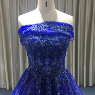 Elegant Straight Neck Strapless Maxi Royal Blue Prom Dress