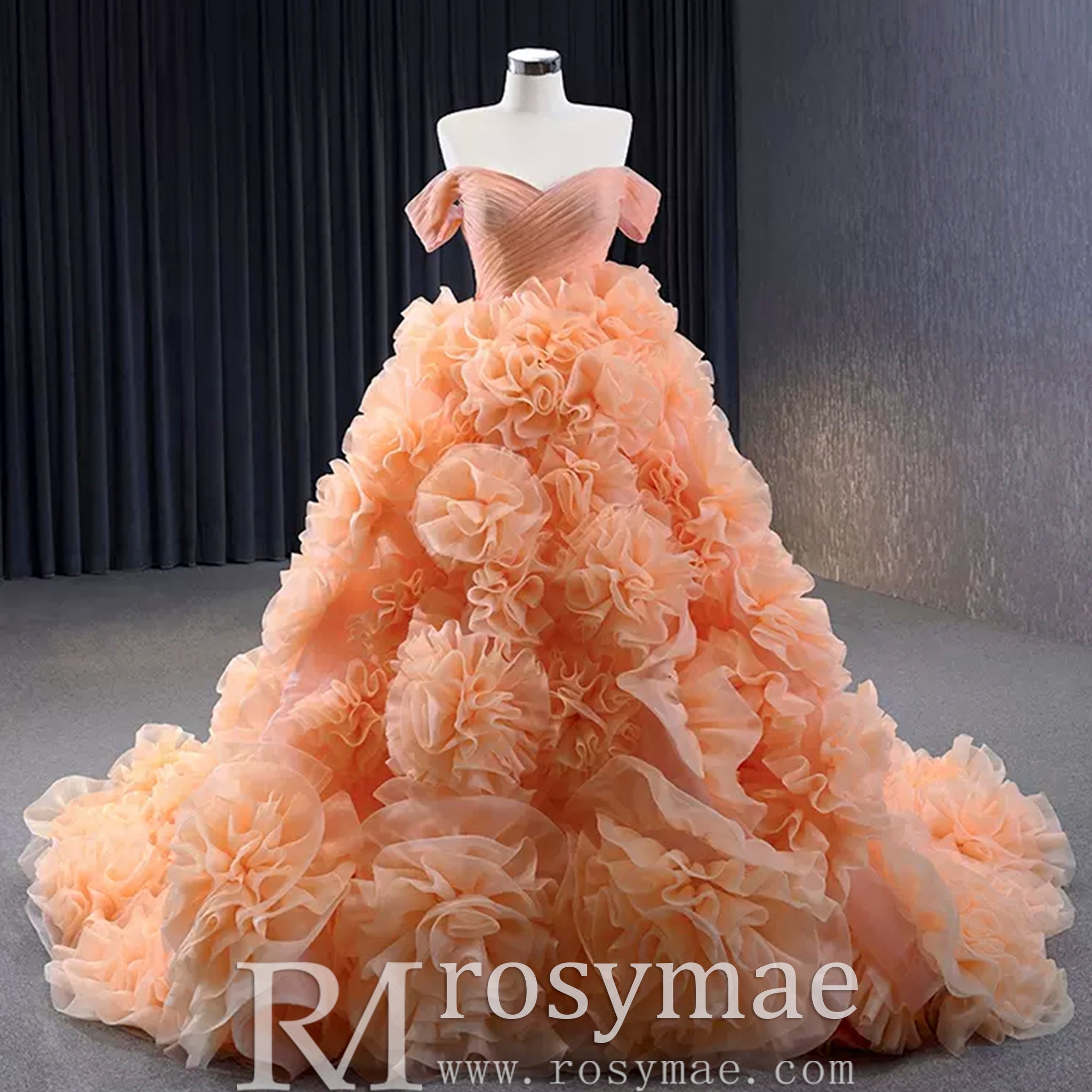 Orange Peach 15 Dress Gorgeous Ball Gown Ruffle Puffy Skirt