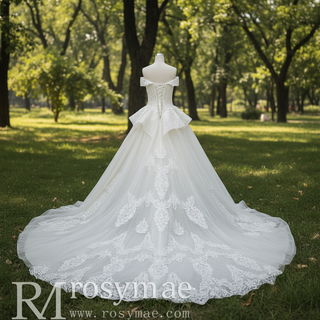 Elegant A-line Ruffle Skirt Vintage Wedding Dress with Off the Shoulder