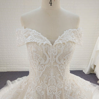 Elegant A-line Ruffle Skirt Wedding Dress with Off the Shoulder