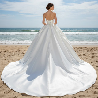 Elegant Satin Ball Gown Wedding Dress with Asymmetrical Neckline