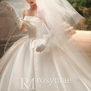 Satin and Lace Ballgown Wedding Dresses Princess Wedding Gowns