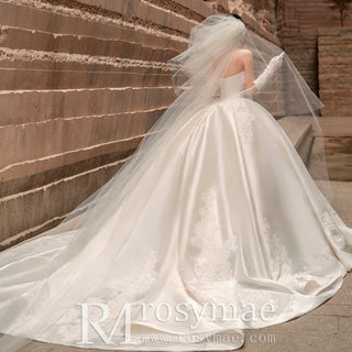 Satin and Lace Ballgown Wedding Dresses Princess Wedding Gowns
