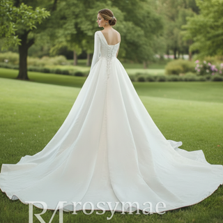 Satin-One-Shoulder-Pearls-Bridal-Wedding-Dresses