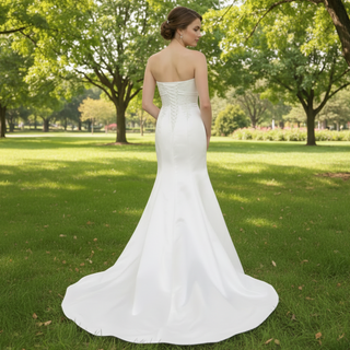 Unique Strapless Satin Dress Mermaid Wedding Gown