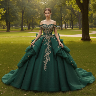Robe de Quinceañera rose avec péplum à volants superposés sculpturaux et épaules dénudées