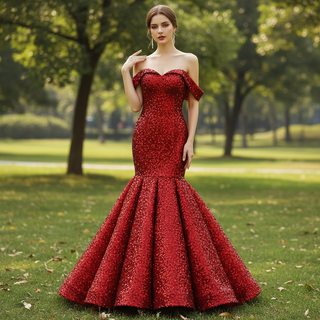 Women Maxi Off the Shoulder Sequin Prom Dress Evening Gown