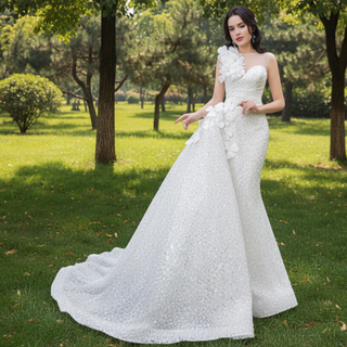 Shiny Beaded Mermaid Wedding Dress with Detachable Skirt