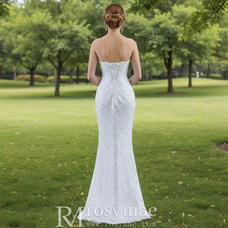 Shiny Beaded Mermaid Wedding Dress with Detachable Skirt